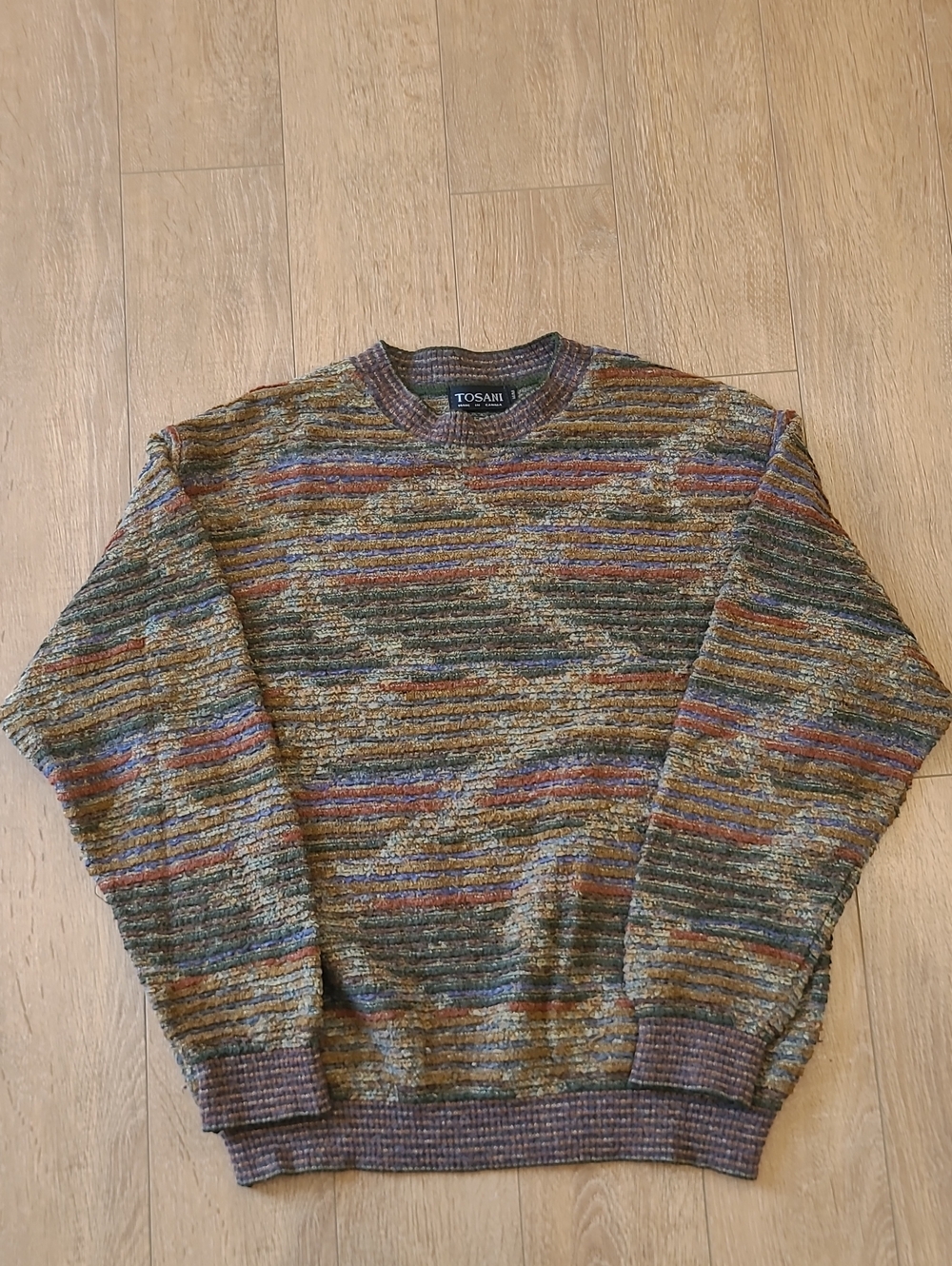 90's Tosani Textured Knit Sweater Multicolored 3D Abstract Pattern Canada Made
